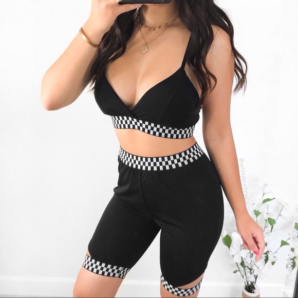 black shorts and crop top set